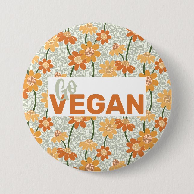 Geh Vegan! Hübscher Retro-Mutation der Blume der 1 Button (Vorderseite)