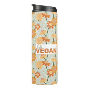 Geh vegan! Hübscher Retro-Mutation der Blume der 1 Thermosbecher