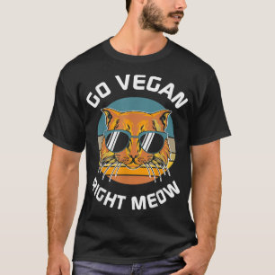Geh vegan richtig jetzt Retro-Sonnenuntergang Katz T-Shirt