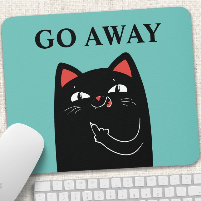 Geh weg Middle Finger Black Cat Funny Mousepad (Von Creator hochgeladen)
