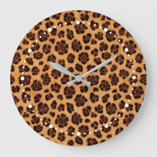 Geh wild Leopardendruck Gold Beige Orange Große Wanduhr