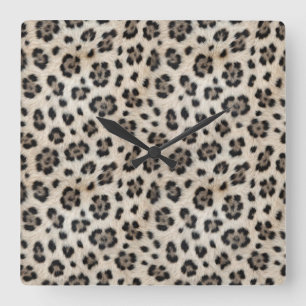 Geh wild Schneeleopard Warm Kunstfell-Look Quadratische Wanduhr