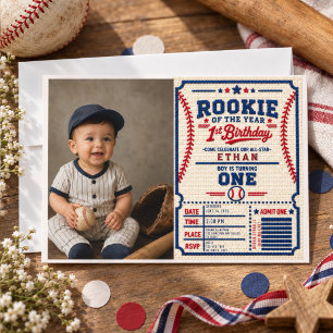 Gehäkelt Baseball-Ticket 1. Geburtstag Foto Einladung