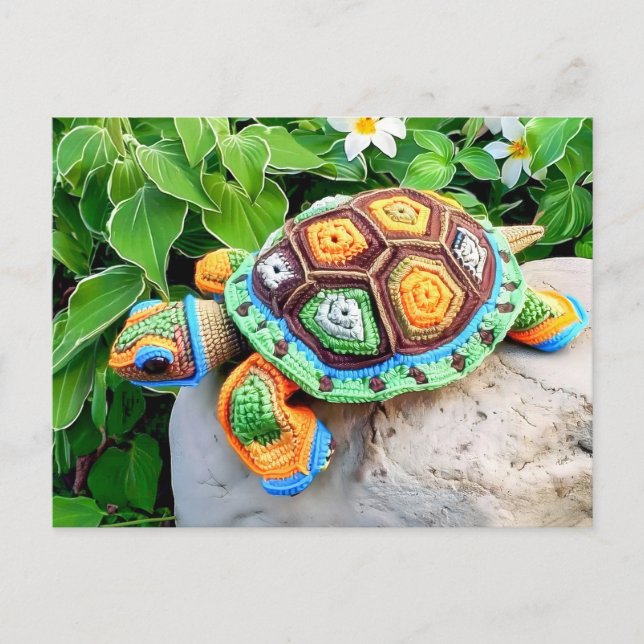 Gehäkelte Schildkröte aus farbenfrohen Großmutter- Postkarte (Vorderseite)