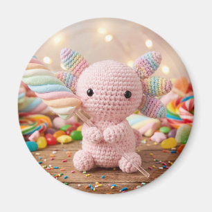 Gehäkeltel Rosa Axolotl Pastell Süßigkeiten  Magnet