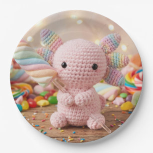 Gehäkeltel Rosa Axolotl Pastell Süßigkeiten Pappte Pappteller