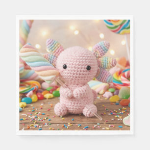Gehäkeltel Rosa Axolotl Pastell Süßigkeiten Pappte Serviette
