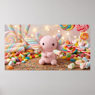 Gehäkeltel Rosa Axolotl Pastell Süßigkeiten Poster