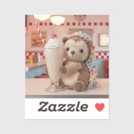 Gehäkelter Igel und Milchshake im Retro-Diner Aufkleber