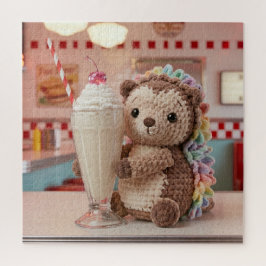 Gehäkelter Igel und Milchshake im Retro-Diner Puzzle