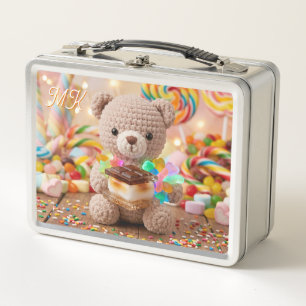 Gehäkelter Teddybär mit S'more personalisiert Metall Brotdose