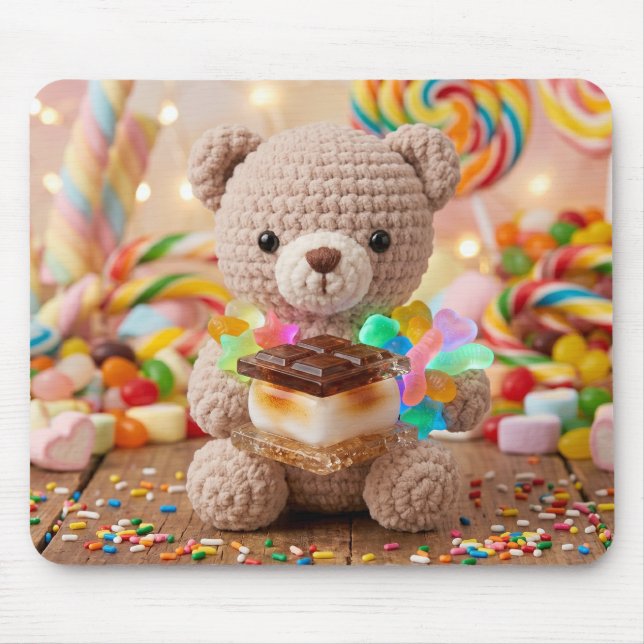 Gehäkelter Teddybär mit S'more Whimsical Mousepad (Vorne)