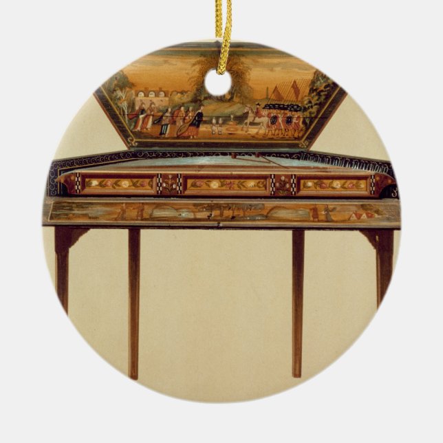 Gehämmerter Dulcimer in einer gemalten Schalldose, Keramik Ornament (Vorne)