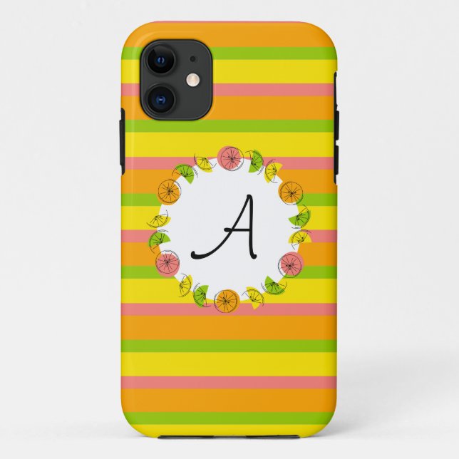 Gehäuse des Citrus Circle Stripe Classic Monogram  Case-Mate iPhone Hülle (Rückseite)