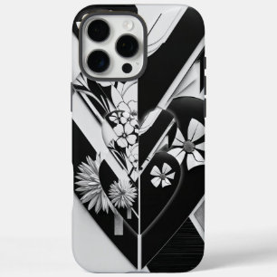 Gehäuse für monochrome geometrische Herzfloral iPhone 16 Pro Max Hülle