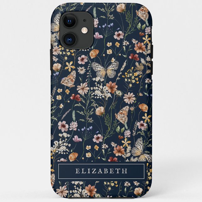 Gehäuse für Monogram Navy Blue Floral iPhone Case-Mate iPhone Hülle (Boho Monogram Navy Blue Floral iPhone Case by Painted Paperie
)