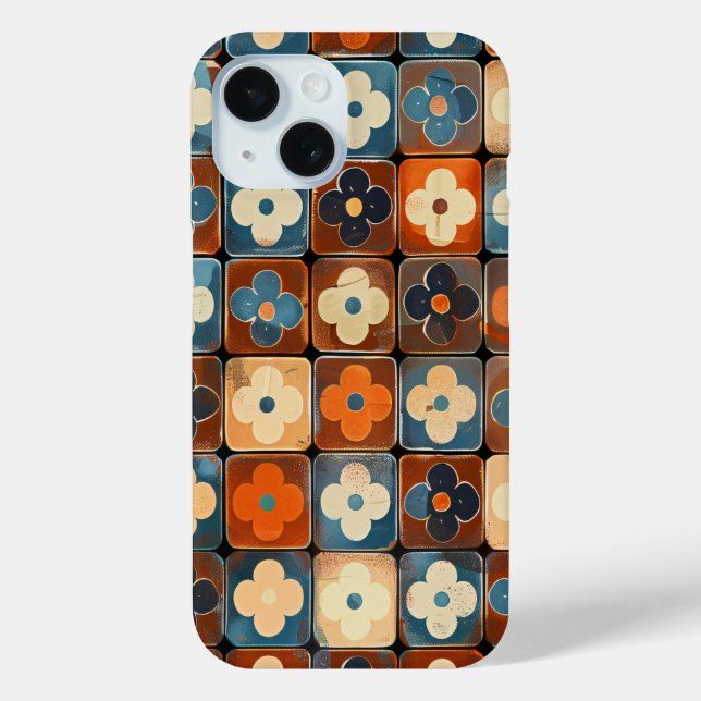 Gehäuse für Retro-Blume-Fliesenmuster Case-Mate iPhone Hülle (Rückseite)
