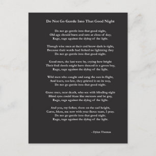 Gehe nicht zu einem sanften Gedicht von Dylan Thom Postkarte