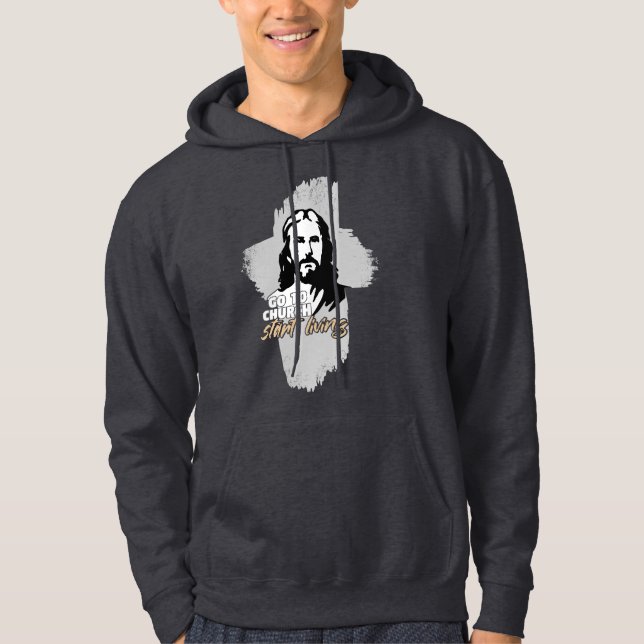 Gehe zur Kirche...! Jesus Christus. Christlicher P Hoodie (Vorderseite)