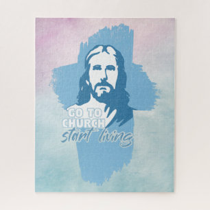 Gehe zur Kirche...! Jesus Christus. Christlicher P Puzzle