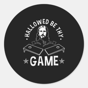 Geheiligt werde Dein Spiel Christliches Cornhole J Runder Aufkleber