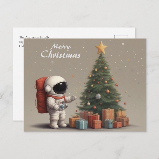 Geheimastronaut Weihnachtsgeschenke unter Weihnach Feiertagspostkarte (Vorne/Hinten)