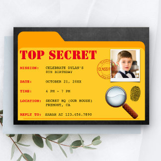 Geheimdienst Agent Detective Spy Geburtstagsparty Einladung