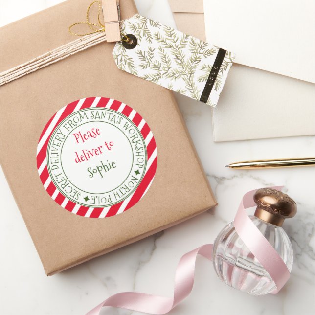 Geheime Lieferung Form Weihnachts Streifen Weihnac Runder Aufkleber (Schenken)