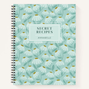 'Geheime Rezepte' Monogramm Teal Blumenmuster Notizbuch
