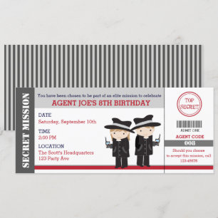 Geheimer Agent / Spy Ticket zum Geburtstag Einladu Einladung