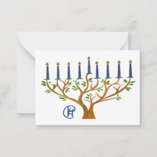 Geheimer Garten Menora Hanukkah Notizkarte  Mitteilungskarte