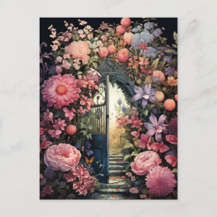 Geheimer Garten Retro Charme Elegante Blumenmuster Postkarte