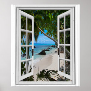 Geheimes tropisches Strand-Ansicht-Fake-Fenster Poster
