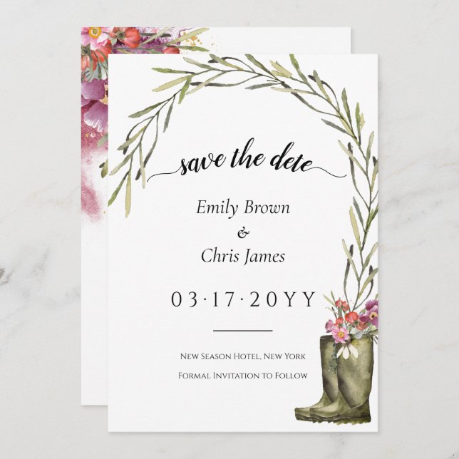 Geheimgarten | Gold Confetti Elegant Floral Save The Date (Vorne/Hinten)