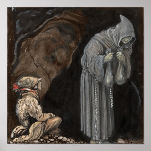 Geheimnis-Zahl im mit Kapuze Mantel mit Jungen Poster