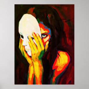 Geheimnisvolle Frau mit Maske Dramatische Ölmalere Poster