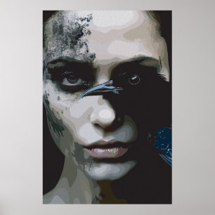 Geheimnisvolle Frau mit Raben Poster