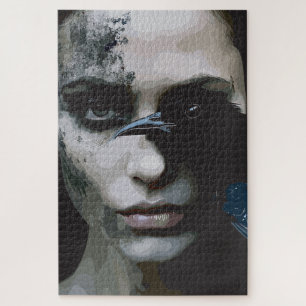 Geheimnisvolle Frau mit Raben Puzzle