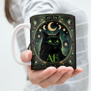 Geheimnisvolle schwarze Katze Himmlische Art Nouve Tasse