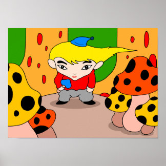 Geheimnisvoller Junge aus dem Pilzwald. Poster