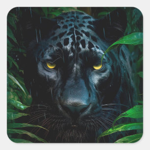 Geheimnisvoller Schwarzer Panther Dschungel Wildti Quadratischer Aufkleber