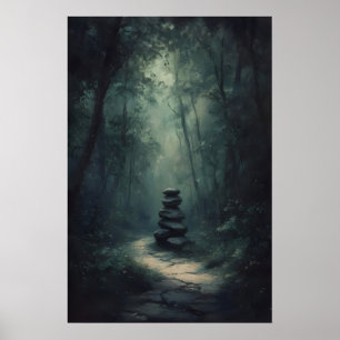Geheimnisvoller Waldweg Dunkle Grünwald Kunst Poster
