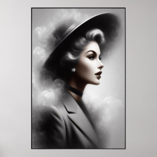 Geheimnisvolles weibliches Porträtkunst aus den 19 Poster