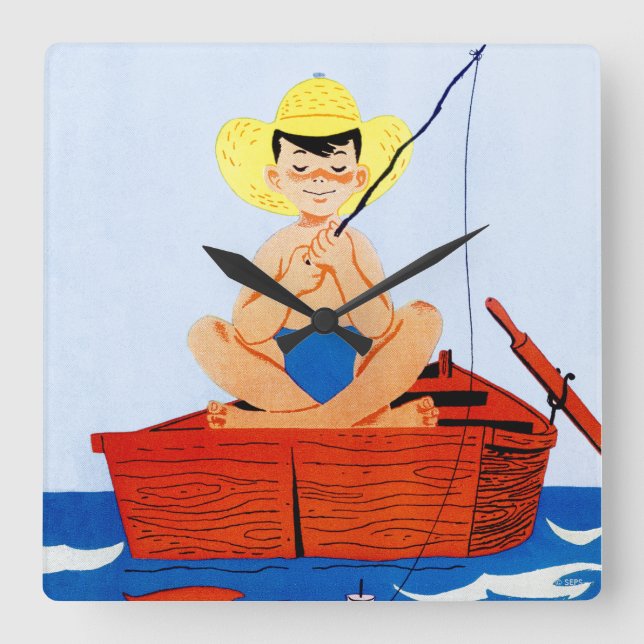 Gehen Fische Quadratische Wanduhr (Vorderseite)