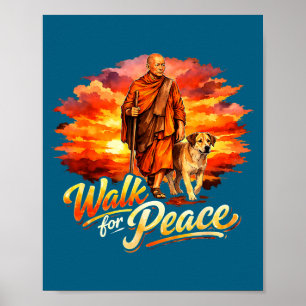Gehen für den Frieden achtsamer Mönch spirituelle Poster