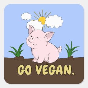 Gehen - niedliches Schwein vegan Quadratischer Aufkleber