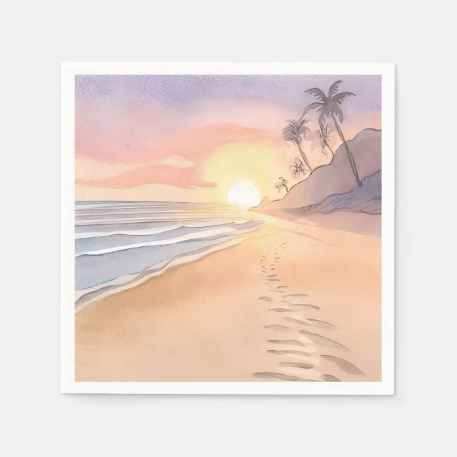 Gehen Sie am Strand | Ozean Aquarell Serviette (Vorderseite)