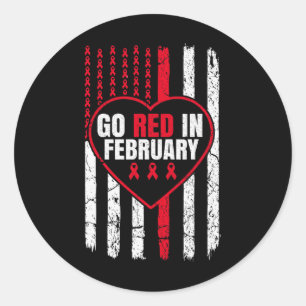 Gehen Sie im Februar Rot T-Shirt Herzkrankheit Bew Runder Aufkleber