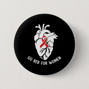 Gehen Sie Rot für Frauen Roter Band Herzkrankheit Button