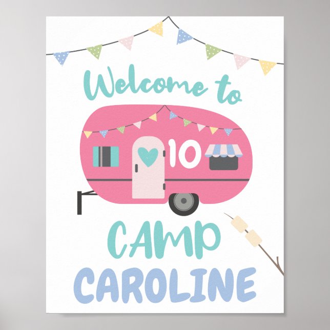 Gehen wir Glamping Girly Camp Name Birthday Party Poster (Vorne)
